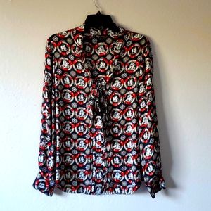 Brooks Brothers Silk Nautical Button Up Women's Blouse. Size 12 w FREE EARRINGS